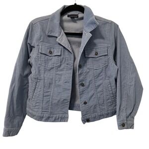 Lands' End Corduroy Jacket Denim Style Button Front‎ Pockets Blue Size 14